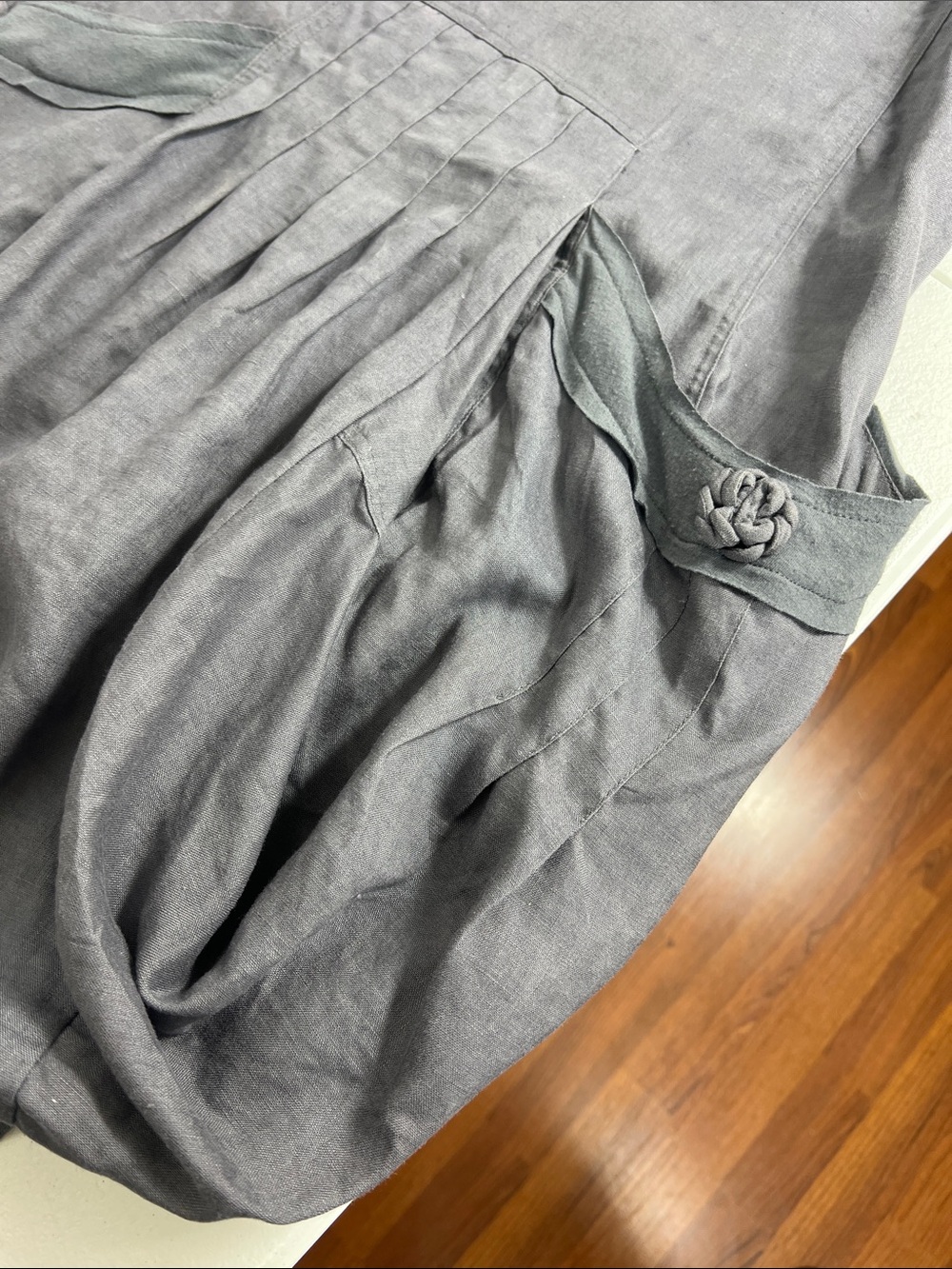 Animale Sz 8 Linen Dress Taupe/Gray Drop Waist Asymmetrical Hem Pockets - Picture 7 of 16